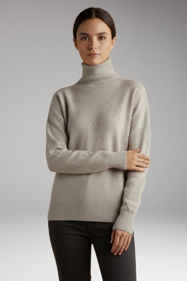 Women’s Jumper with High Neck and Textured Surface
