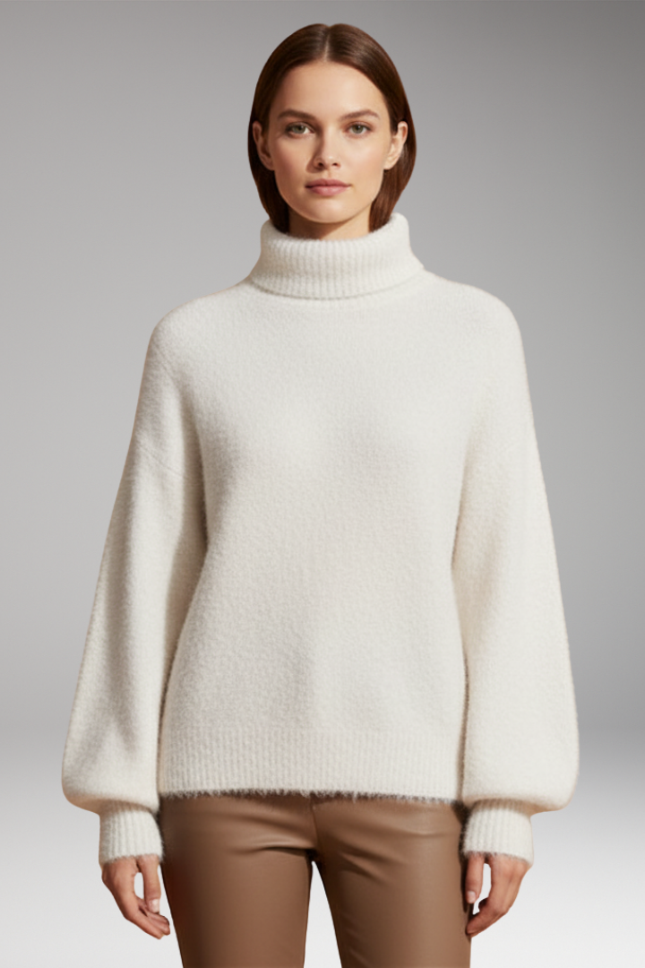Women’s Jumper with High Neck and Textured Surface