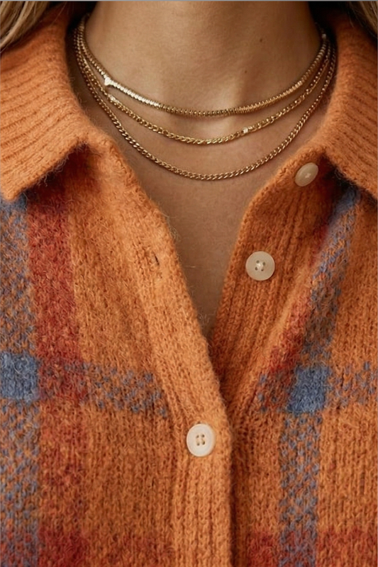 Women's Sweater with Retro Check Pattern and Flattering Fit