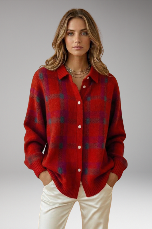 Women's Sweater with Retro Check Pattern and Flattering Fit