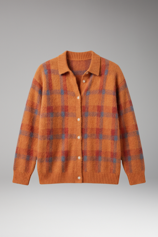 Women's Sweater with Retro Check Pattern and Flattering Fit