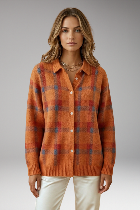 Women's Sweater with Retro Check Pattern and Flattering Fit