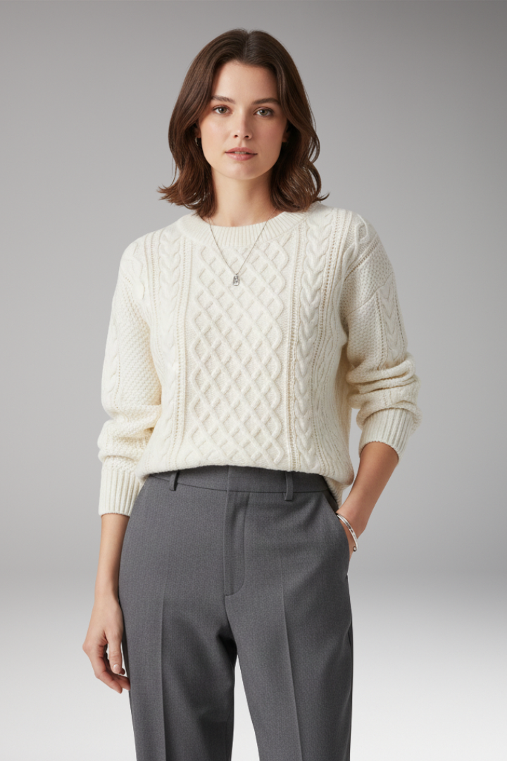 Women’s Jumper with Round Neck and Cable Knit Texture
