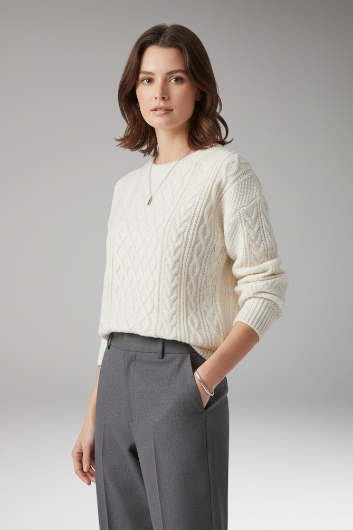 Women’s Jumper with Round Neck and Cable Knit Texture