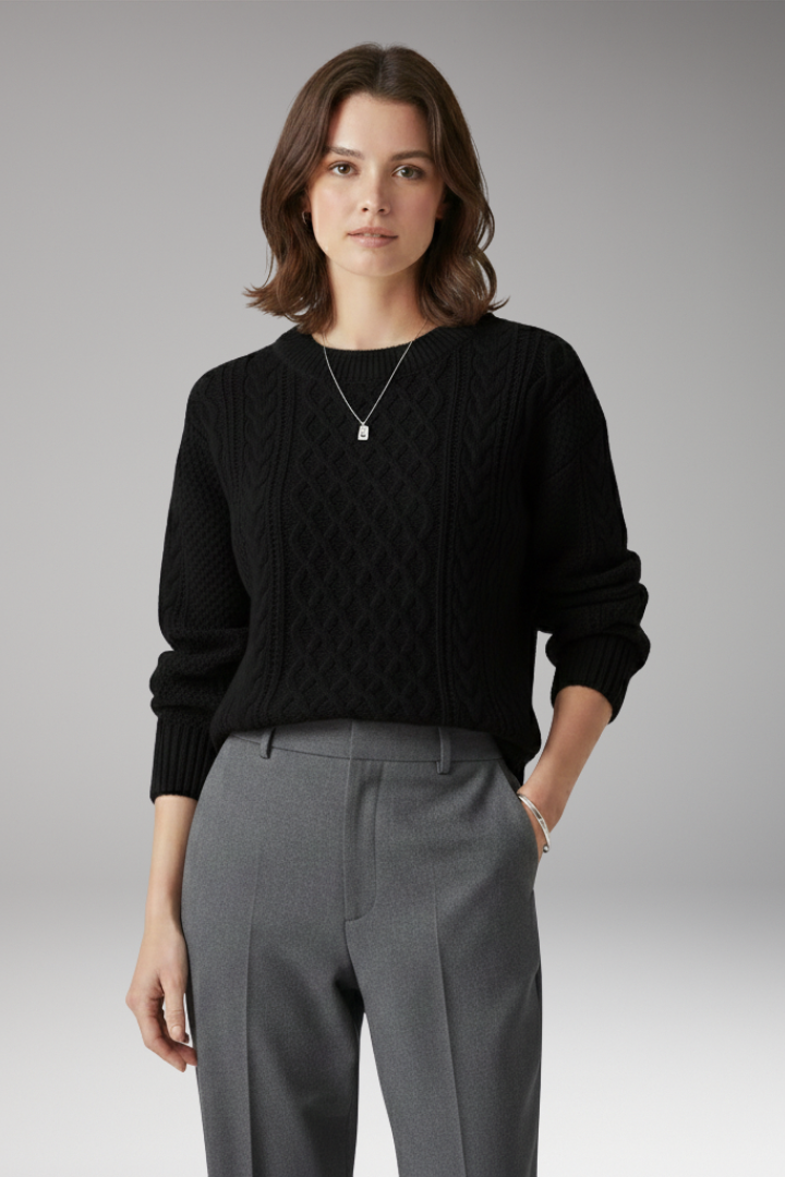 Women’s Jumper with Round Neck and Cable Knit Texture