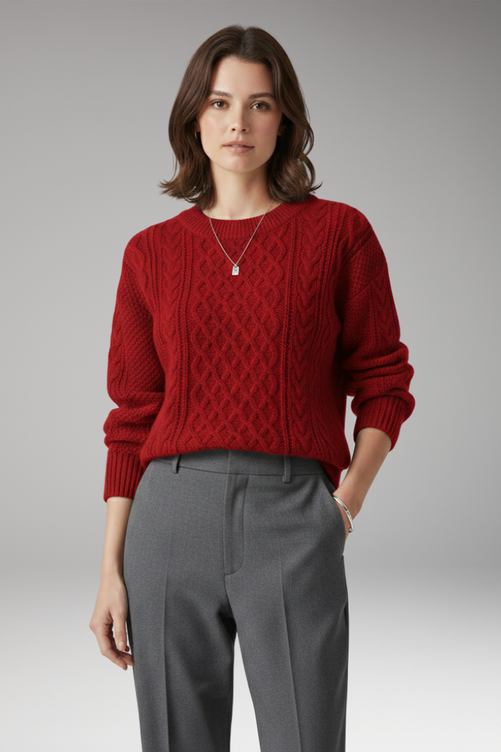 Women’s Jumper with Round Neck and Cable Knit Texture