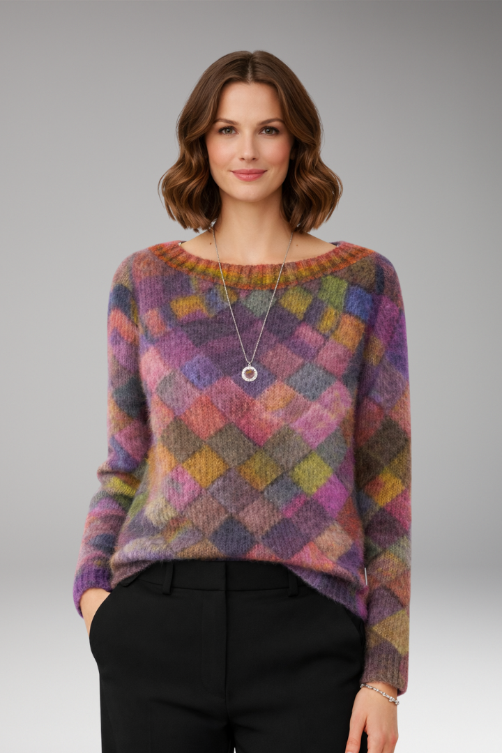 Women’s Jumper with Round Neck and Patterned Surface