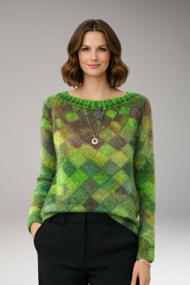 Women’s Jumper with Round Neck and Patterned Surface