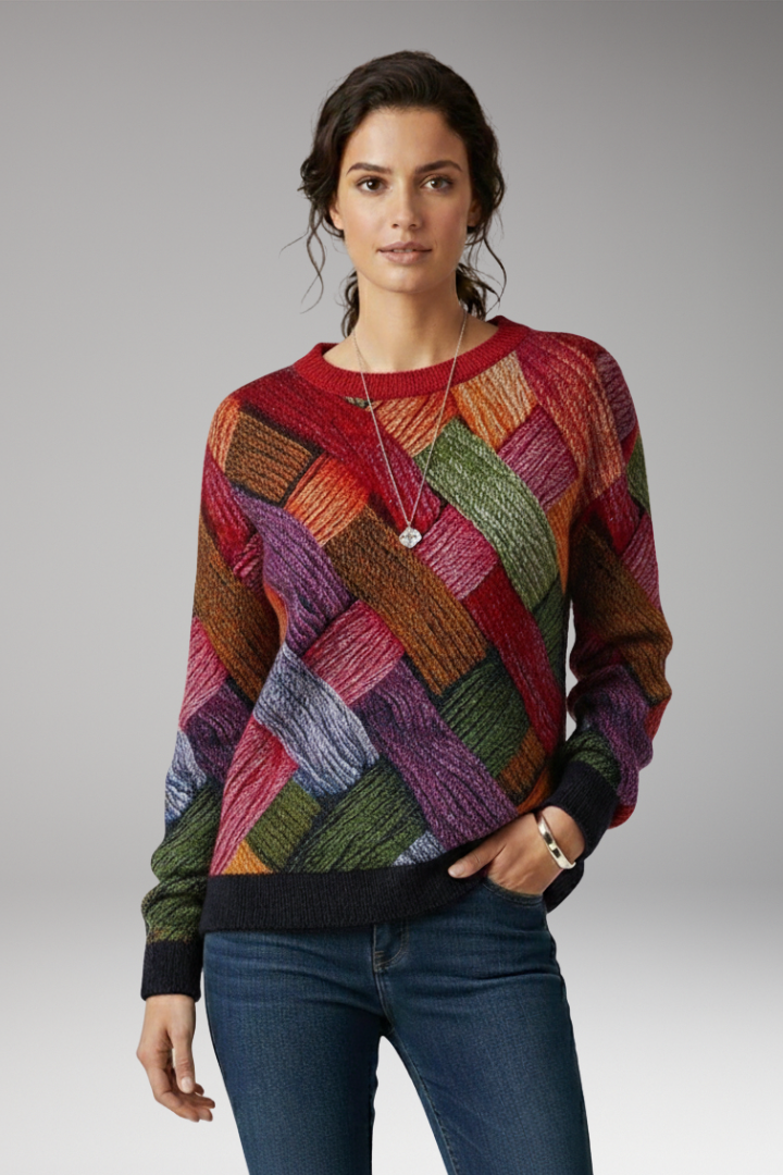 Women’s Jumper with Round Neck and Textured Pattern