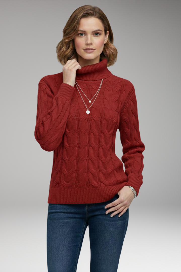 Women’s Jumper with Turtleneck and Cable Texture