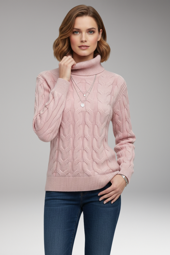 Women’s Jumper with Turtleneck and Cable Texture