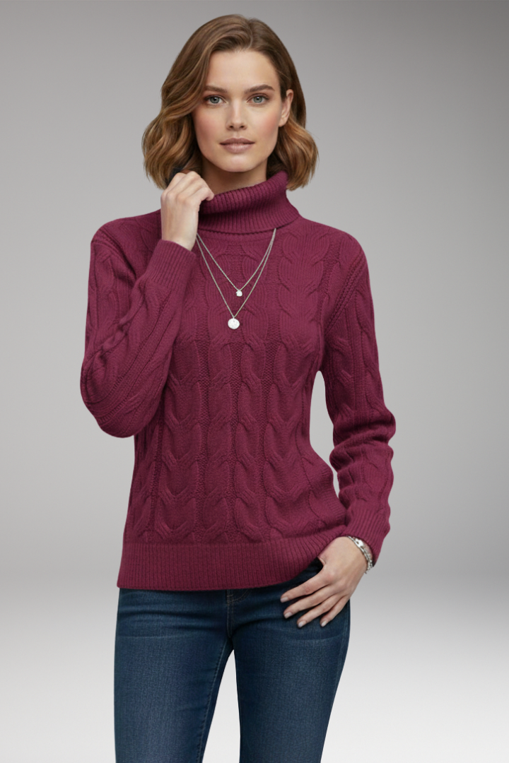 Women’s Jumper with Turtleneck and Cable Texture
