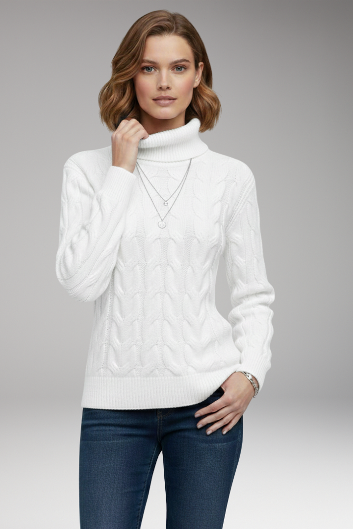 Women’s Jumper with Turtleneck and Cable Texture
