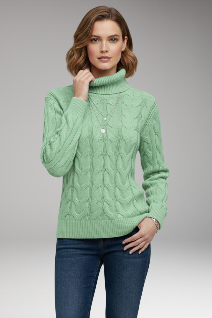 Women’s Jumper with Turtleneck and Cable Texture