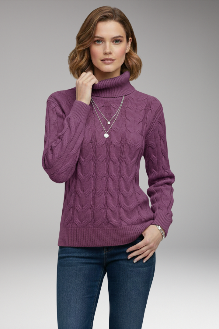 Women’s Jumper with Turtleneck and Cable Texture