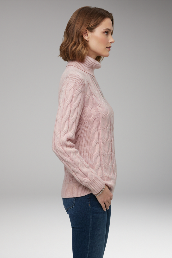 Women’s Jumper with Turtleneck and Cable Texture