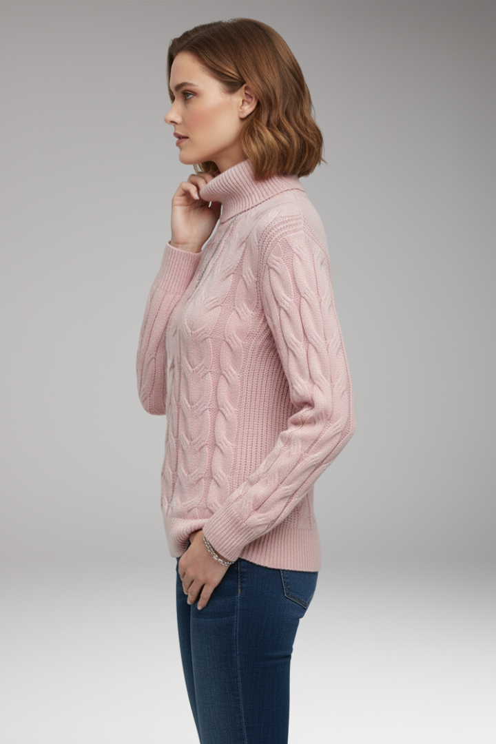 Women’s Jumper with Turtleneck and Cable Texture