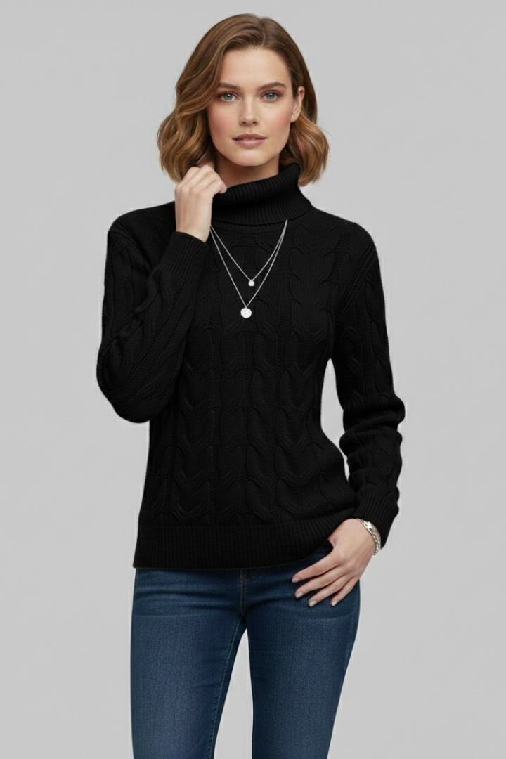 Women’s Jumper with Turtleneck and Cable Texture