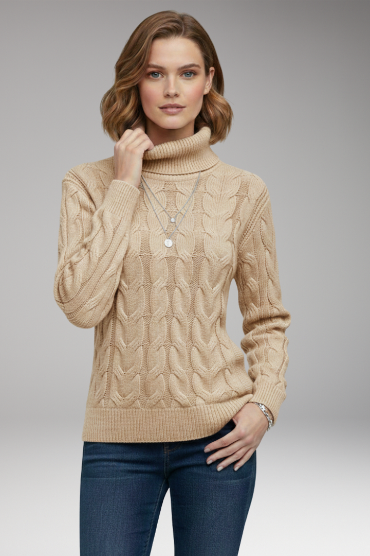 Women’s Jumper with Turtleneck and Cable Texture