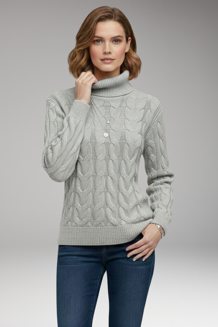 Women’s Jumper with Turtleneck and Cable Texture