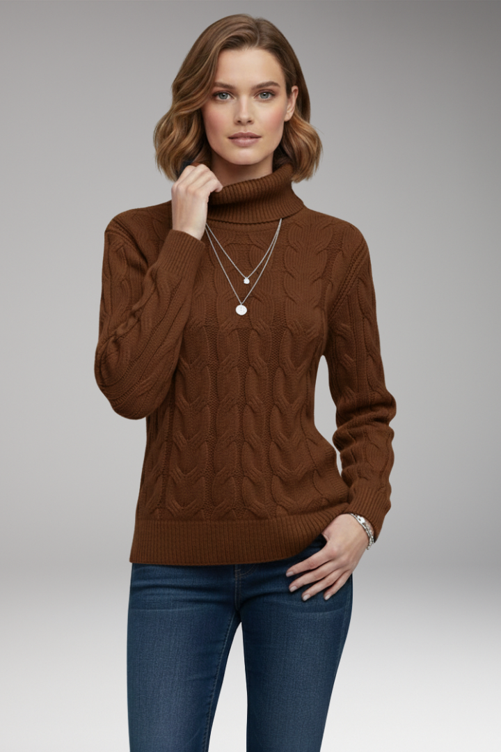 Women’s Jumper with Turtleneck and Cable Texture