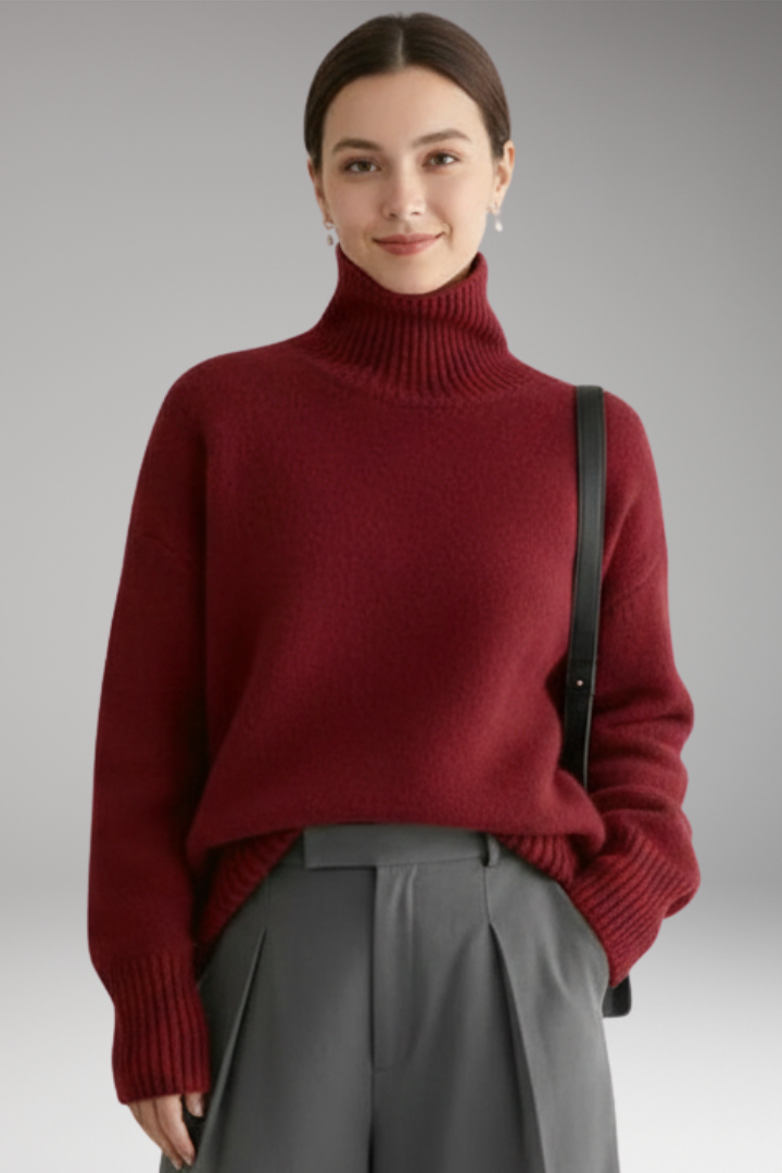 Women’s Jumper with Turtleneck and Ribbed Trim