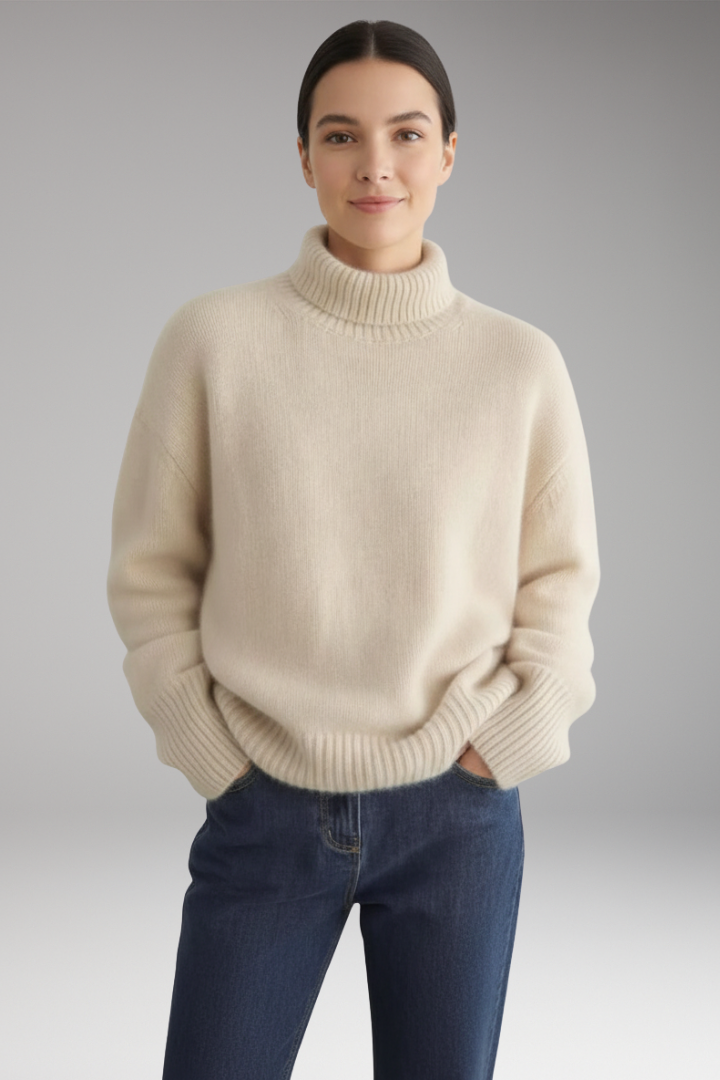 Women’s Jumper with Turtleneck and Ribbed Trim
