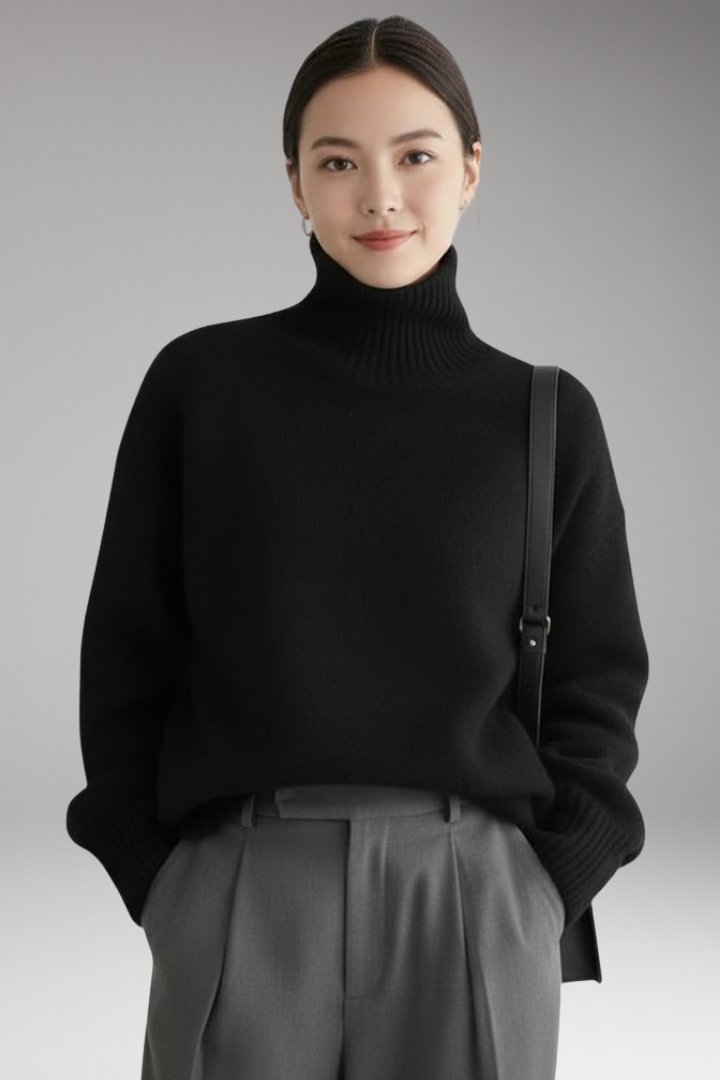Women’s Jumper with Turtleneck and Ribbed Trim