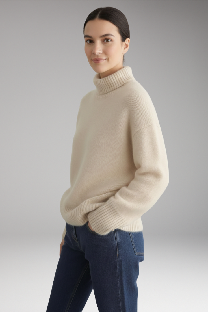 Women’s Jumper with Turtleneck and Ribbed Trim