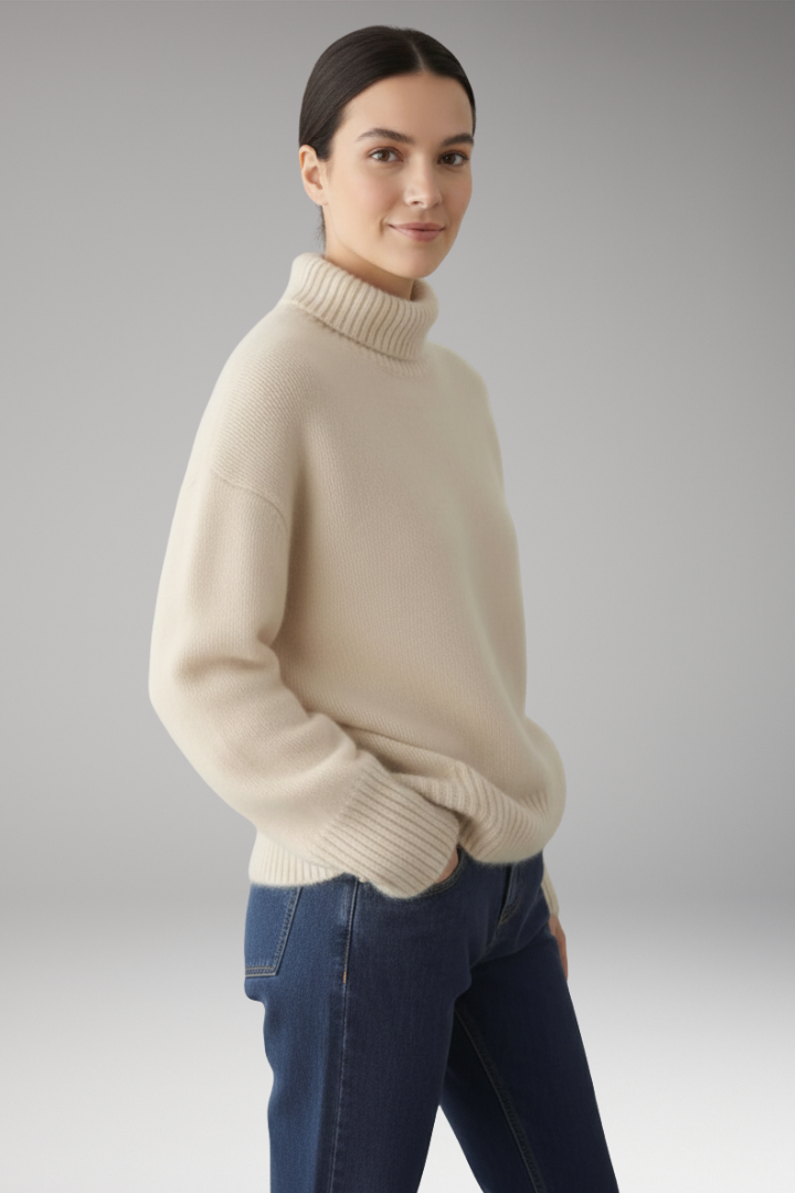 Women’s Jumper with Turtleneck and Ribbed Trim