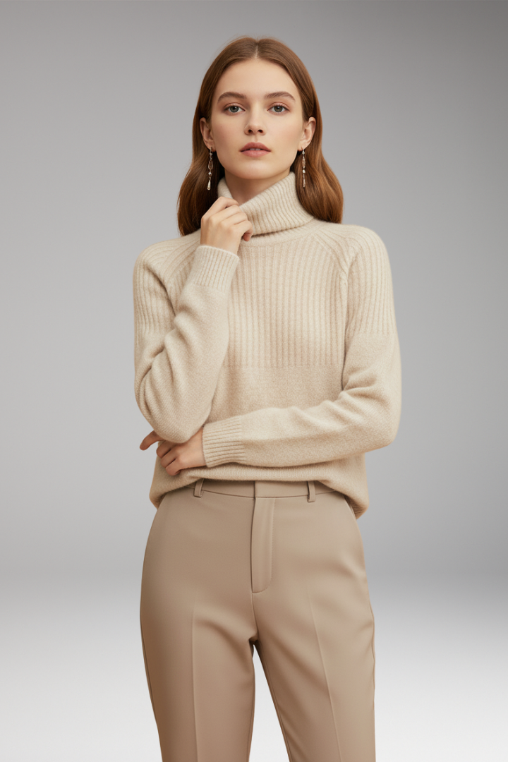 Women’s Jumper with Turtleneck and Ribbed Upper