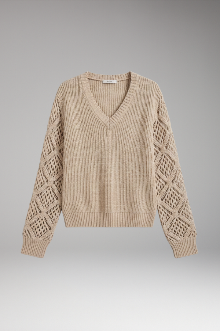 Women’s Jumper with V-Neck and Textured Knit