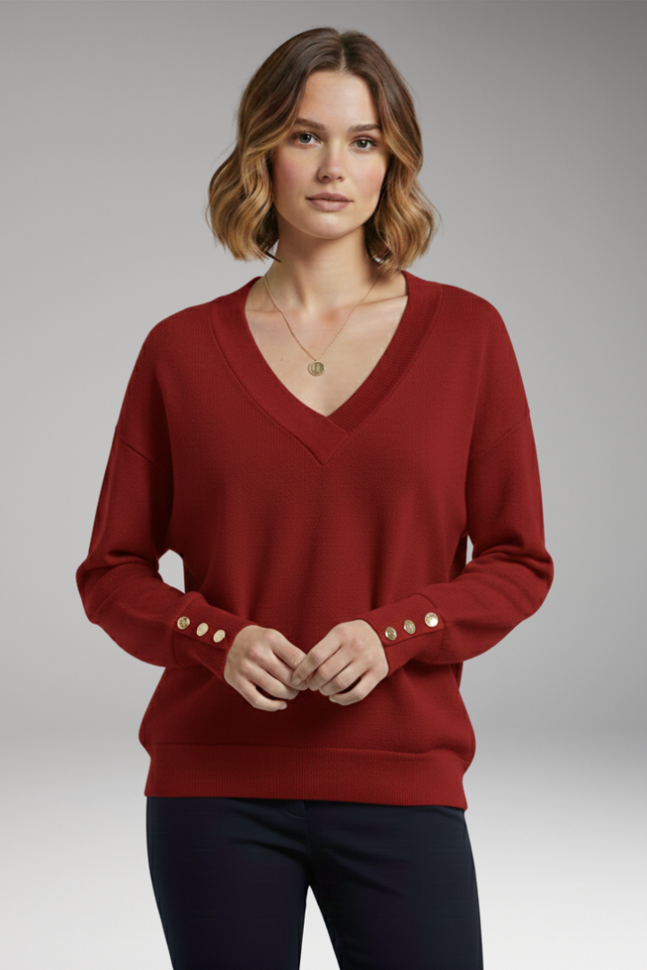 Women’s Jumper with V-Neckline and Dropped Shoulders