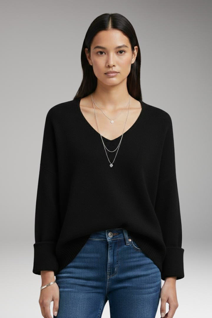 Women’s Jumper with V-Neckline and Relaxed Fit