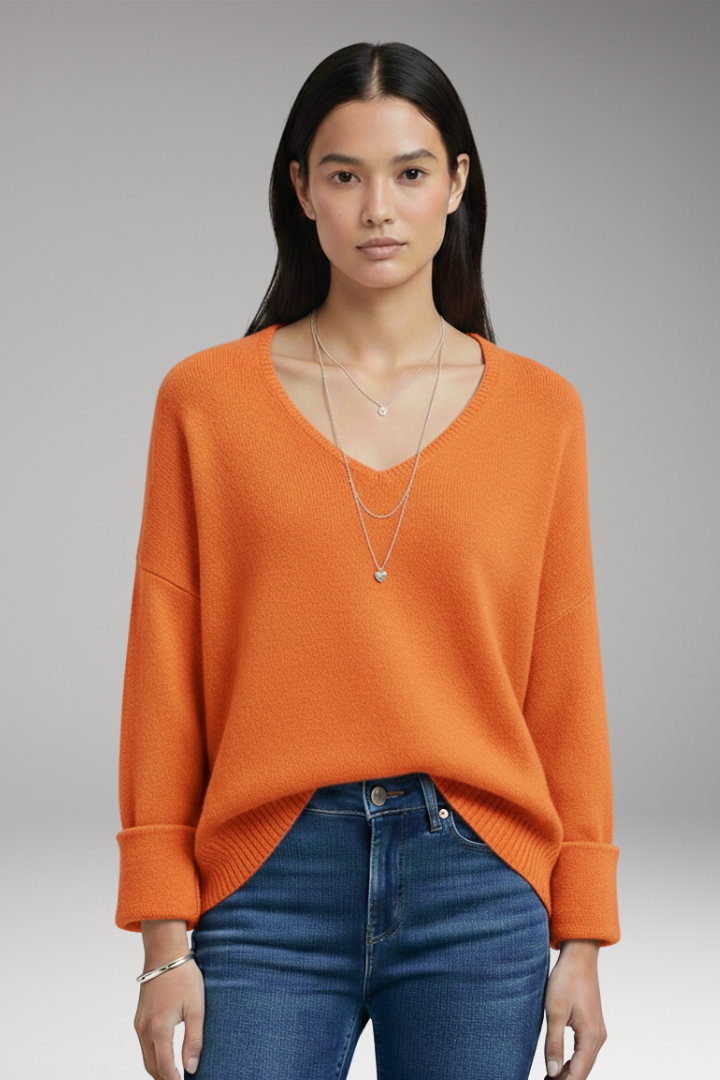 Women’s Jumper with V-Neckline and Relaxed Fit