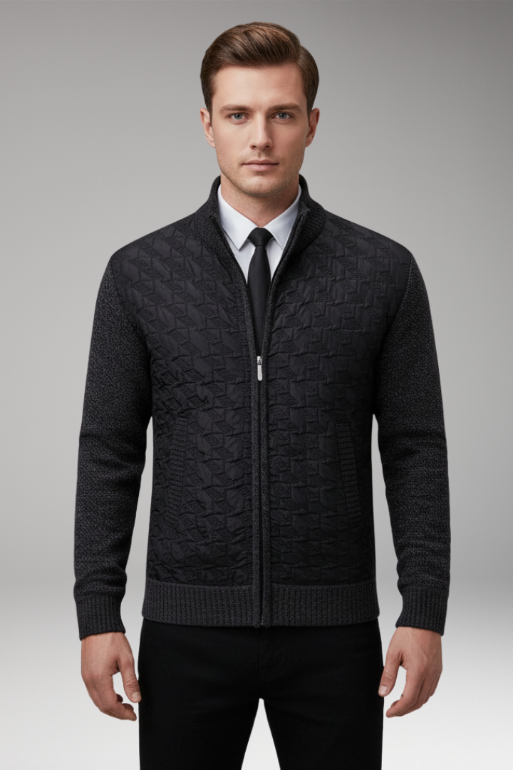 Men’s Jumper with V-Neckline and Ribbed Surface