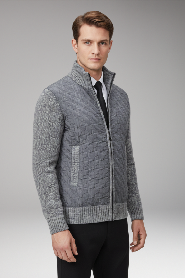 Men’s Jumper with V-Neckline and Ribbed Surface