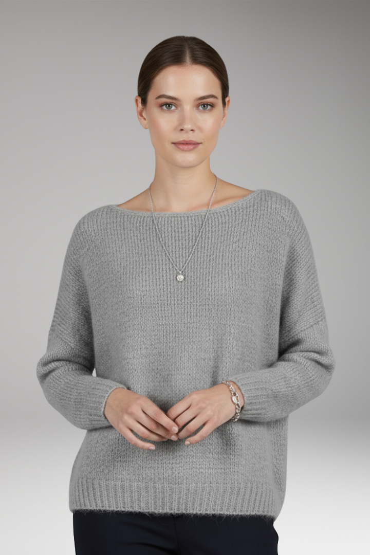 Women’s Jumper with Wide Neckline and Textured Surface