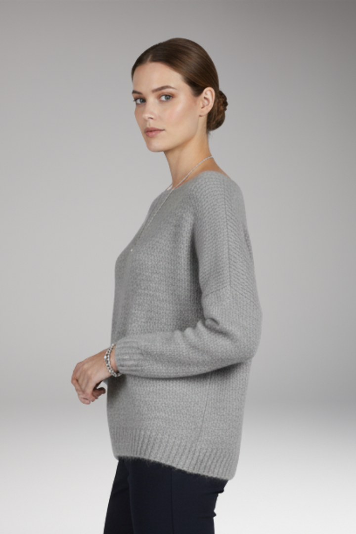 Women’s Jumper with Wide Neckline and Textured Surface