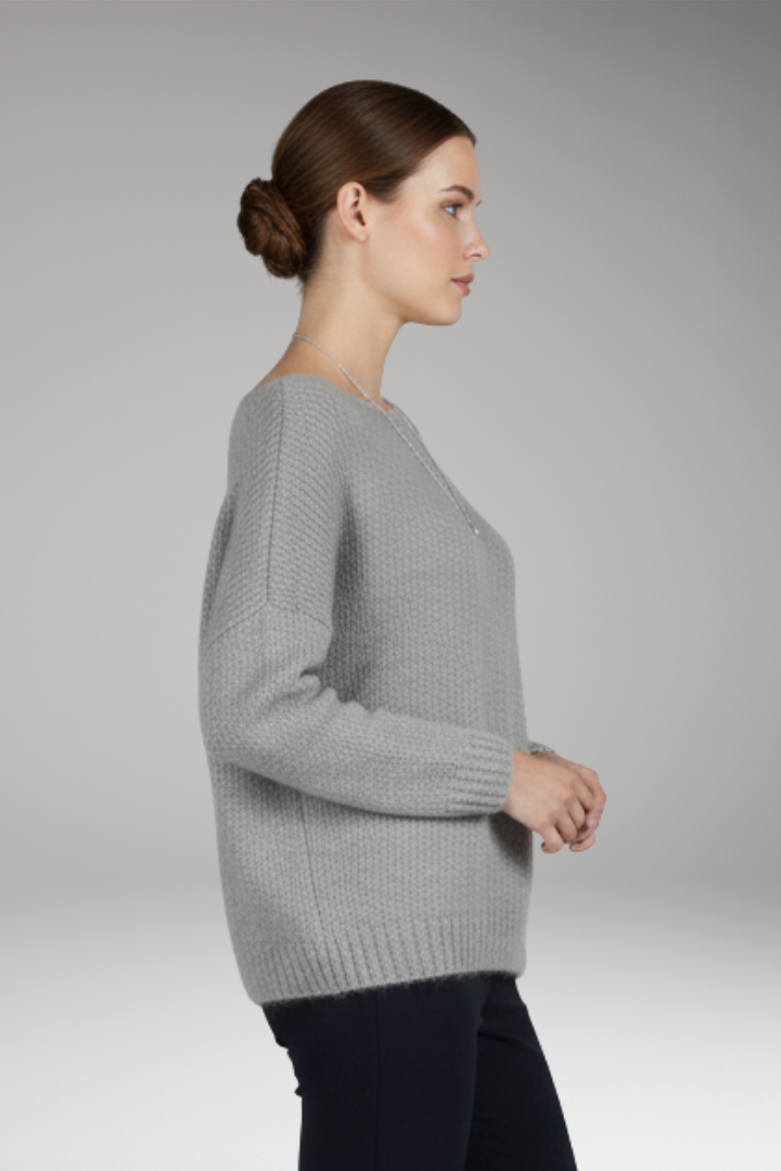 Women’s Jumper with Wide Neckline and Textured Surface