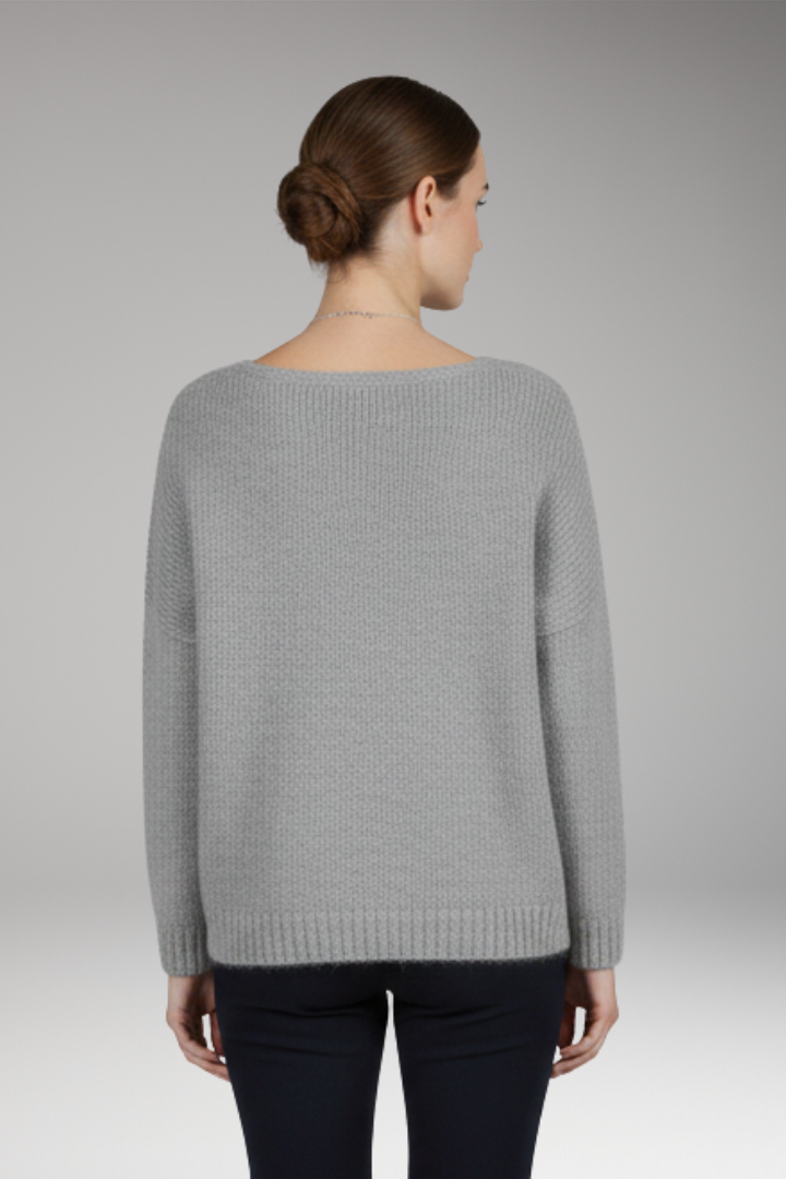Women’s Jumper with Wide Neckline and Textured Surface
