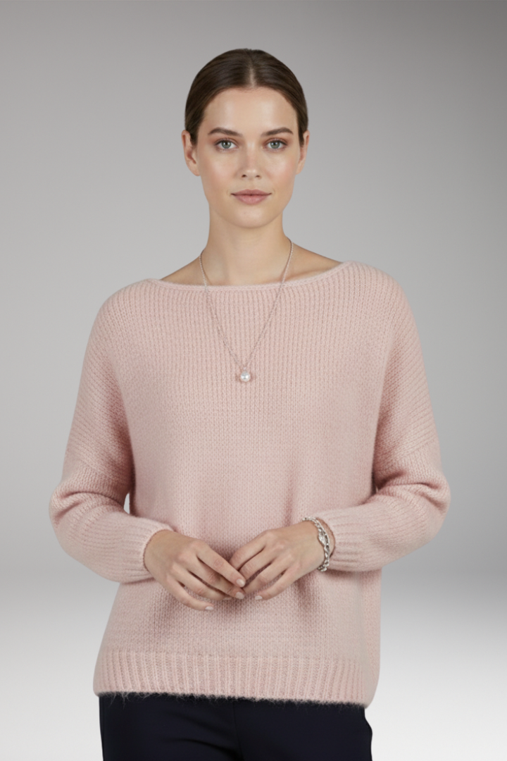 Women’s Jumper with Wide Neckline and Textured Surface