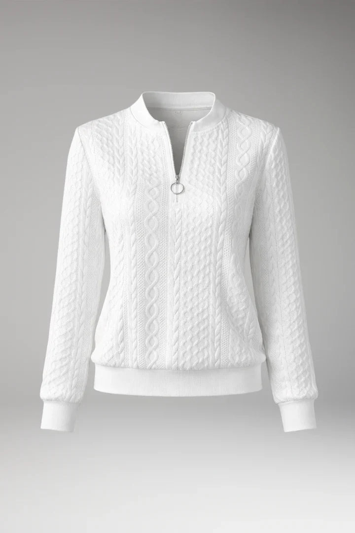 Women’s Jumper with Zip Neck and Cable Texture