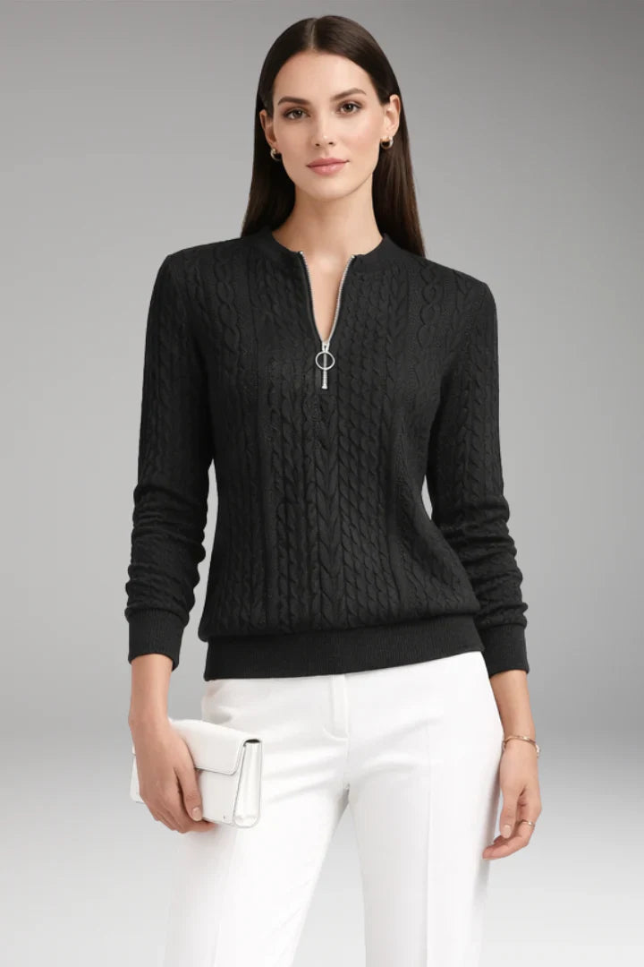 Women’s Jumper with Zip Neck and Cable Texture