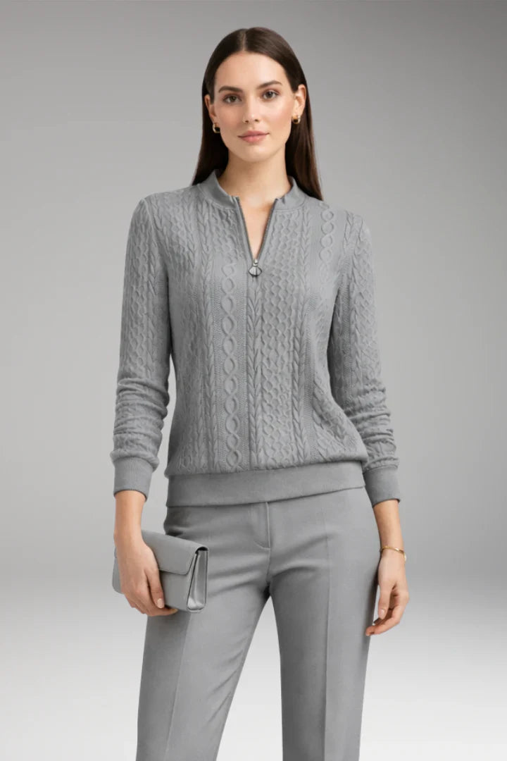 Women’s Jumper with Zip Neck and Cable Texture