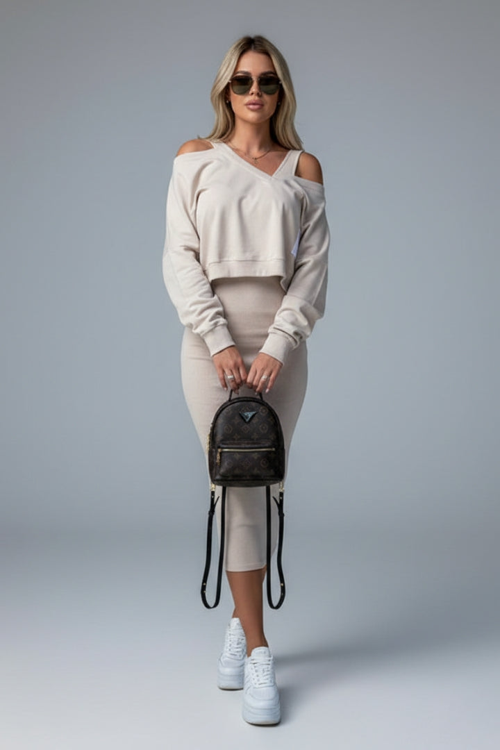 Women's Sweatshirt Dress Set with Fitted Midi Dress and Modern Sweatshirt