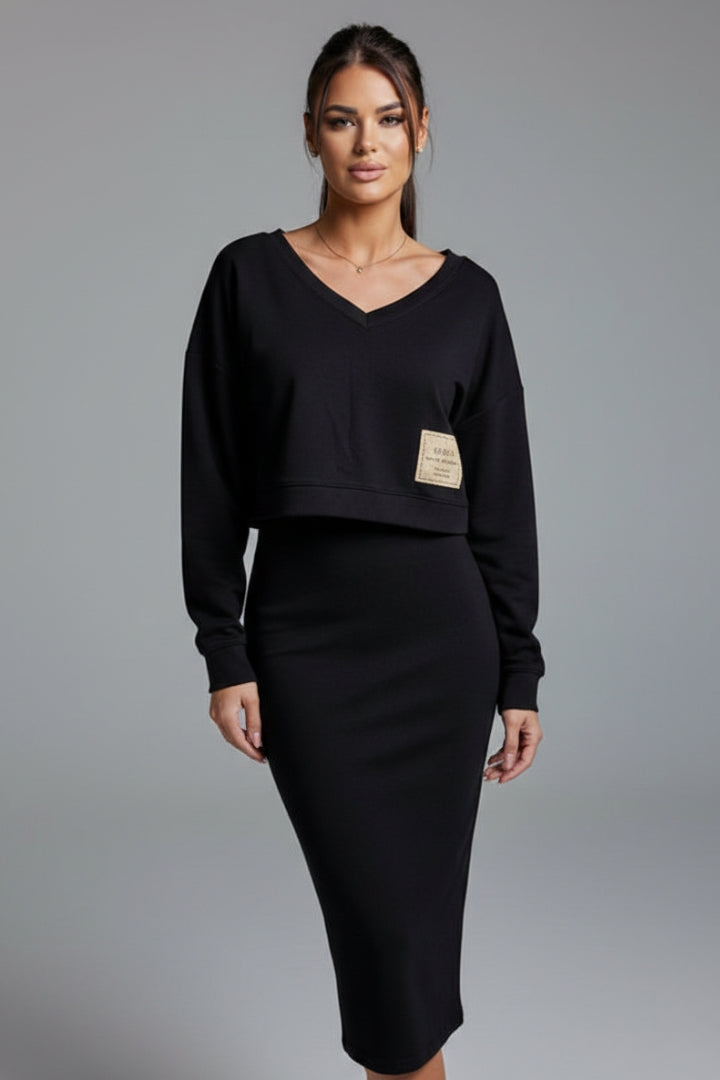 Women's Sweatshirt Dress Set with Fitted Midi Dress and Modern Sweatshirt