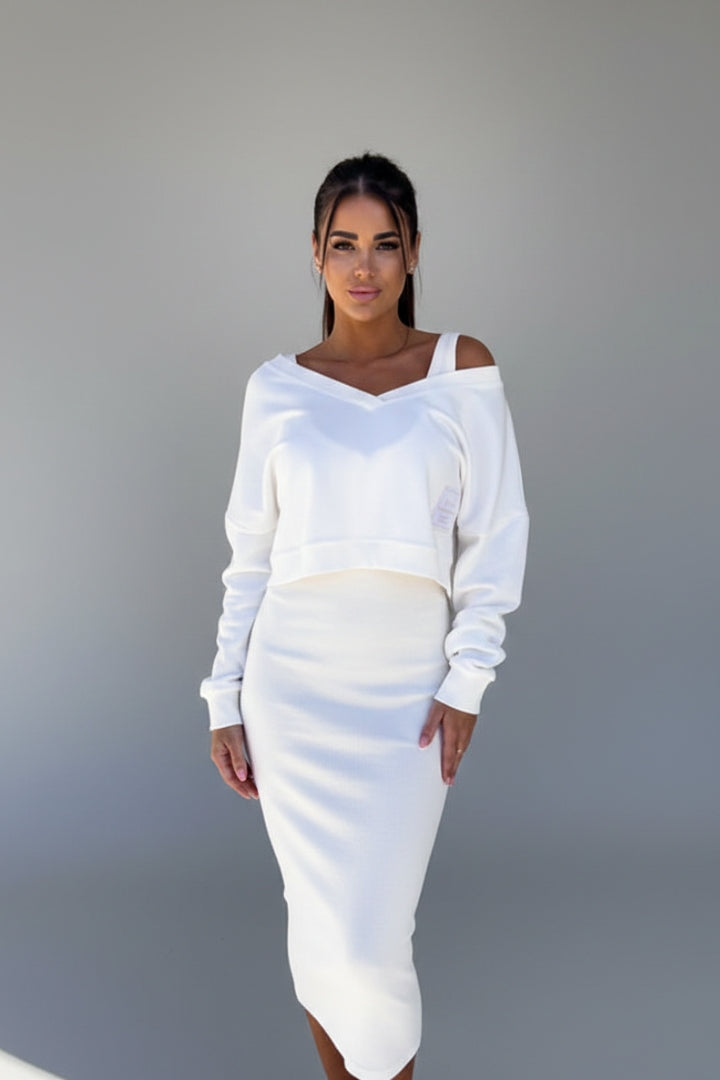 Women's Sweatshirt Dress Set with Fitted Midi Dress and Modern Sweatshirt
