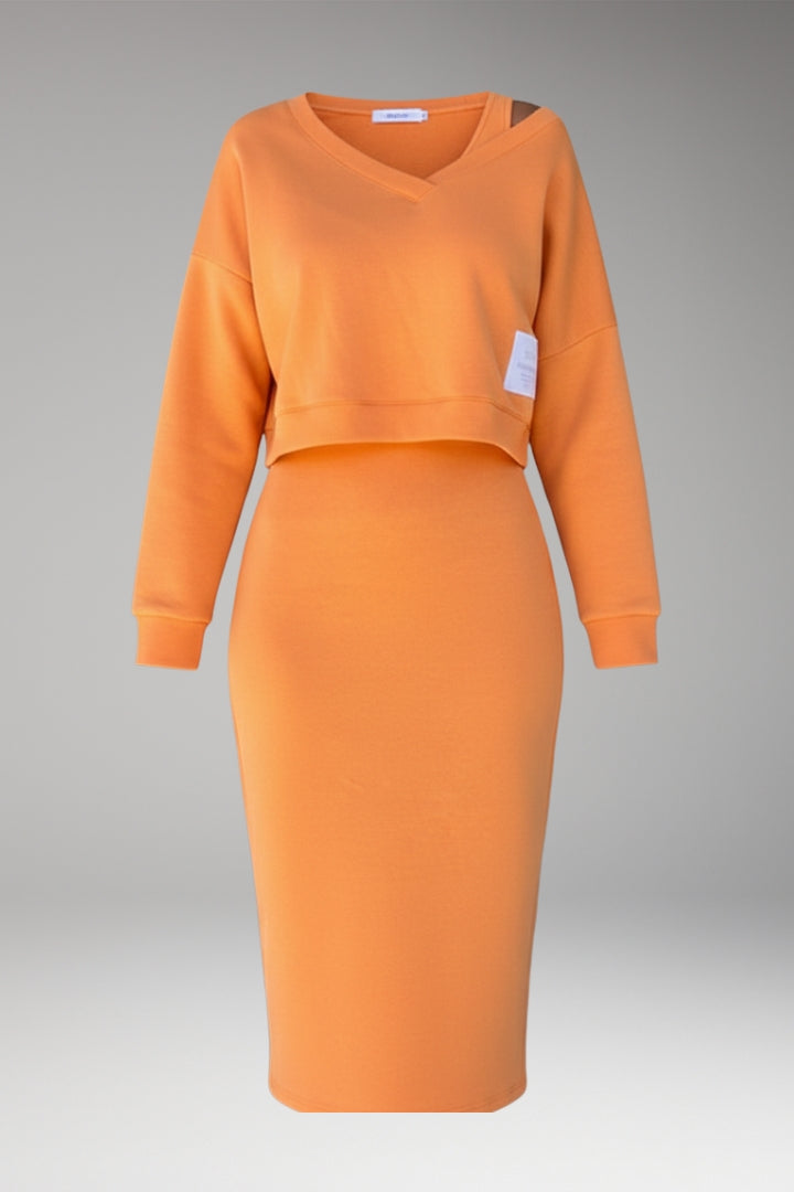 Women's Sweatshirt Dress Set with Fitted Midi Dress and Modern Sweatshirt