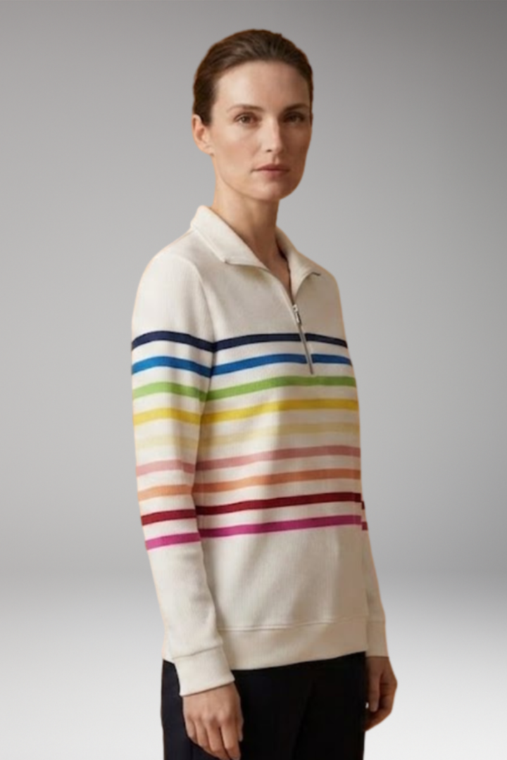 Women's Sweatshirt with Half-Zip Closure and Striped Pattern